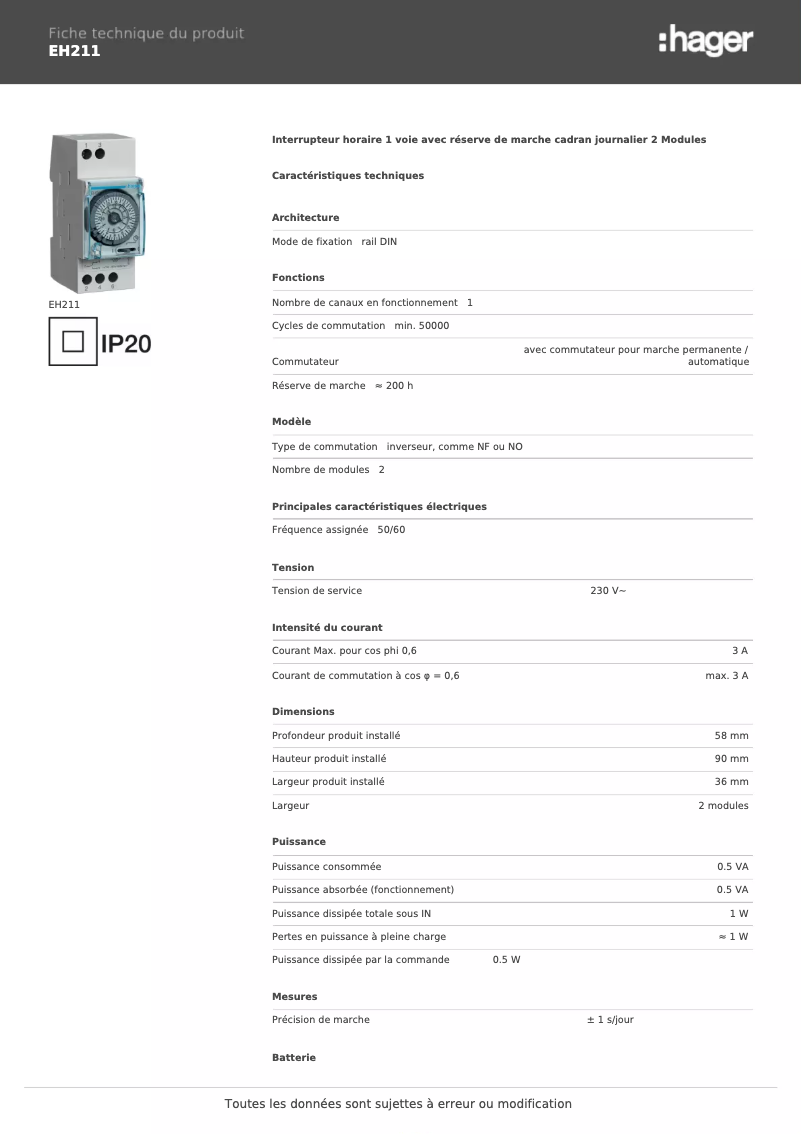 Image de la première page du manuel de l'appareil EH211