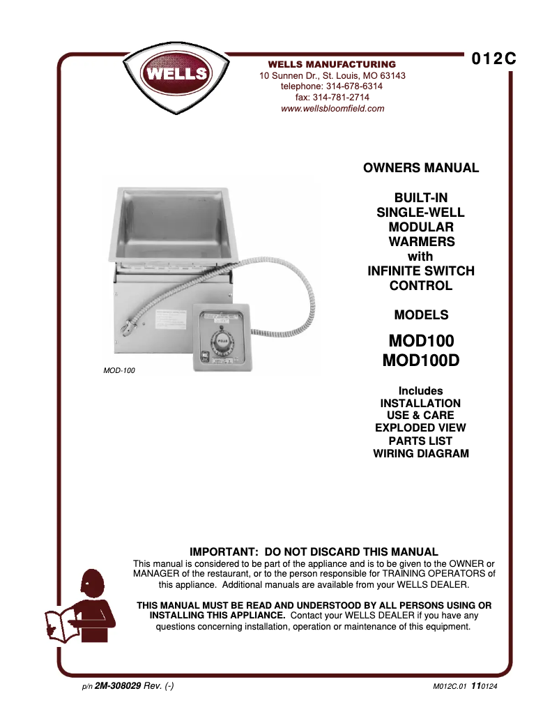 Page 1 de la notice Manuel utilisateur Wells MOD100D