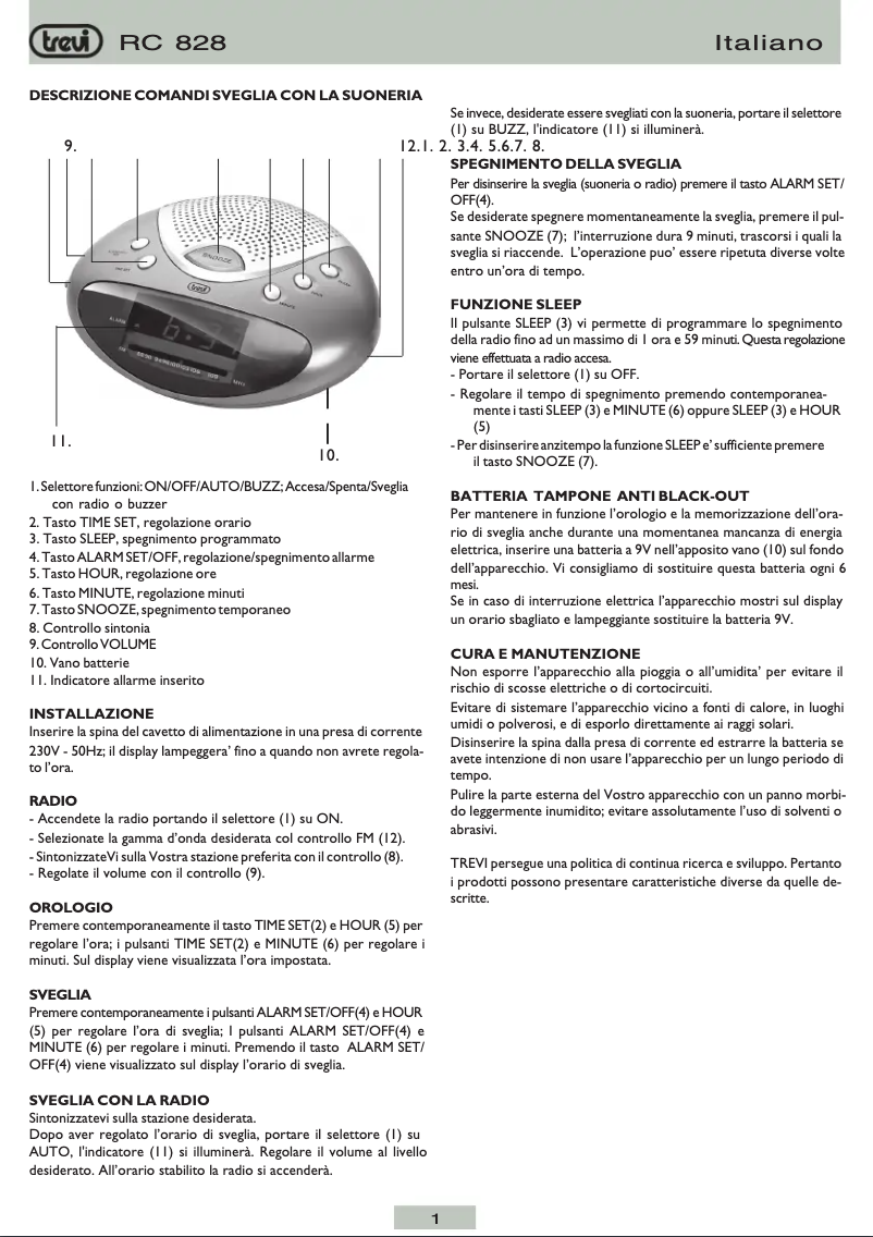 Page 1 de la notice Manuel utilisateur Trevi RC 828