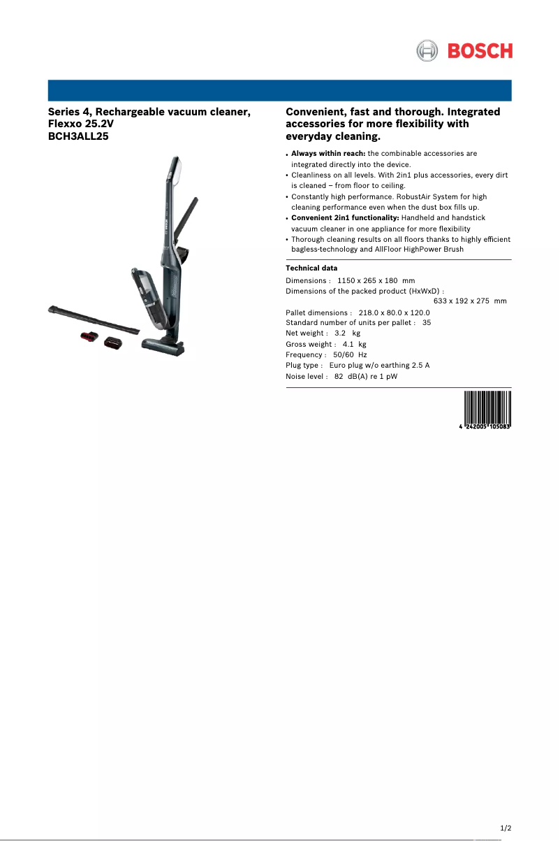 Page n°1 - Fiche technique Bosch Flexxo BCH3ALL25