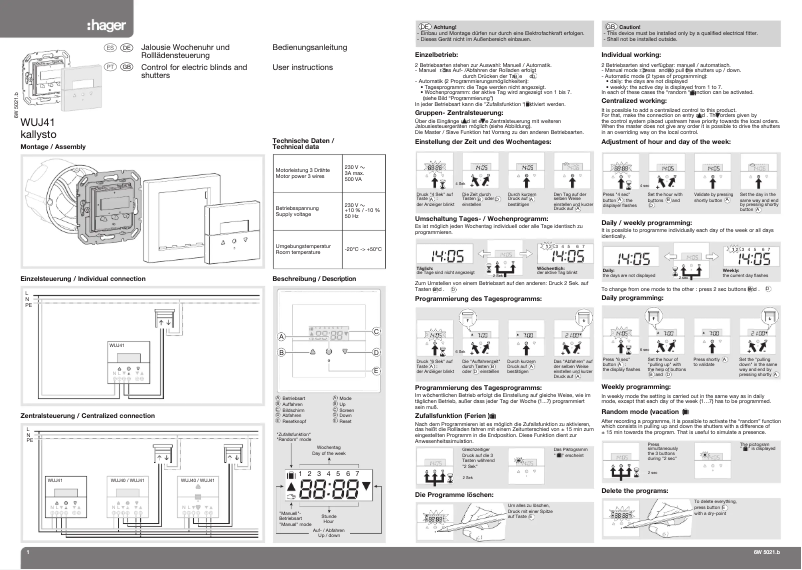 Page n°1 - Manuel utilisateur Hager WUJ41
