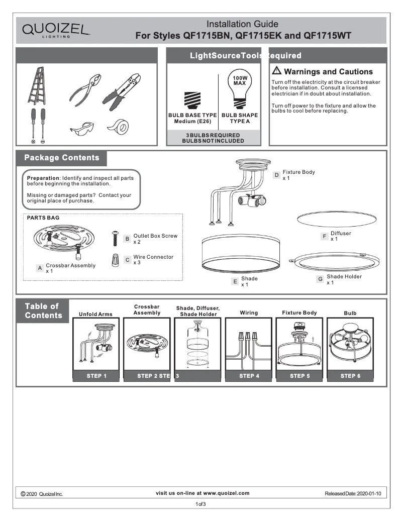 Page n°1 - Manuel utilisateur Quoizel Calvary QF1715EK
