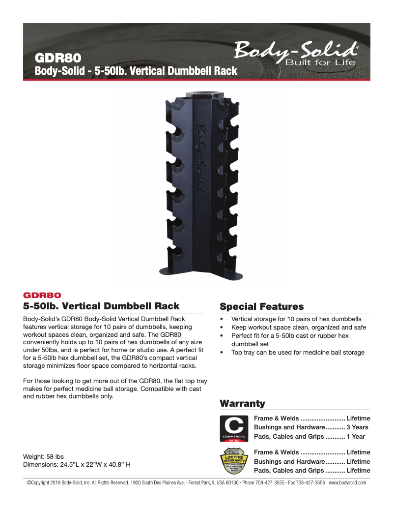 Page 1 de la notice Fiche technique Body-Solid GDR80