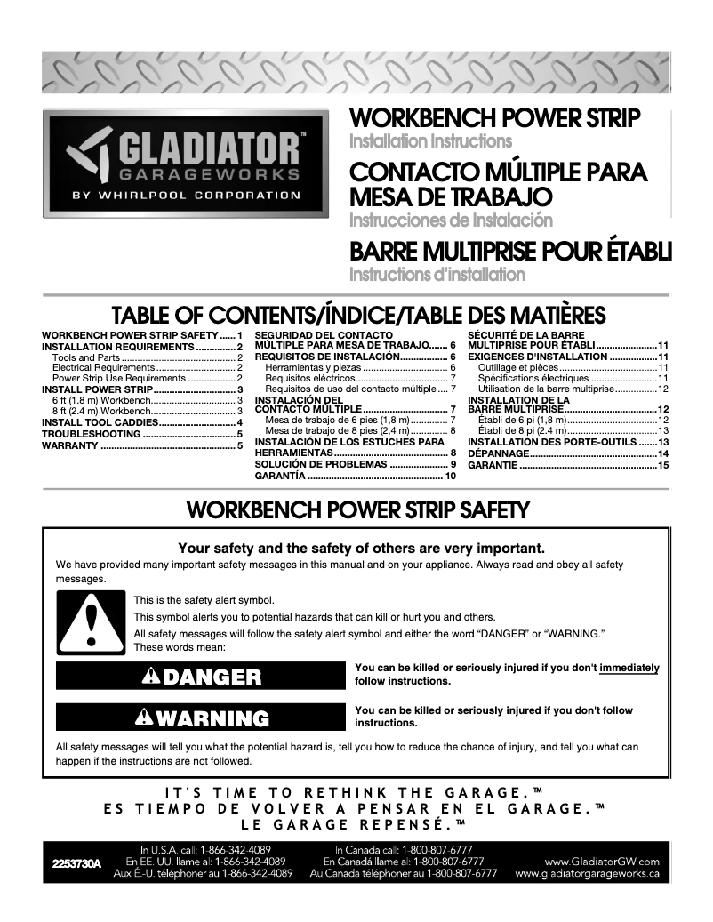 Page 1 de la notice Manuel utilisateur Gladiator GAAC68PSDW