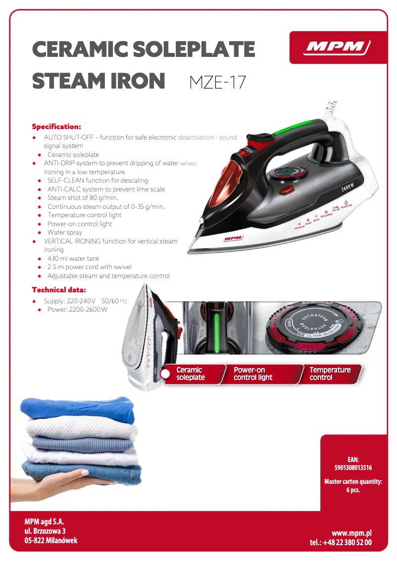 Page 1 de la notice Fiche technique MPM MZE-17