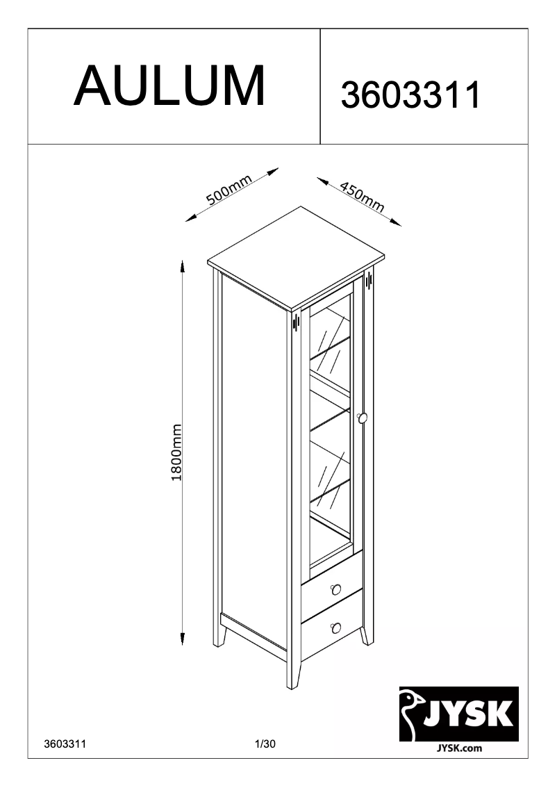 Page 1 de la notice Manuel utilisateur JYSK Aulum (50x180x45)