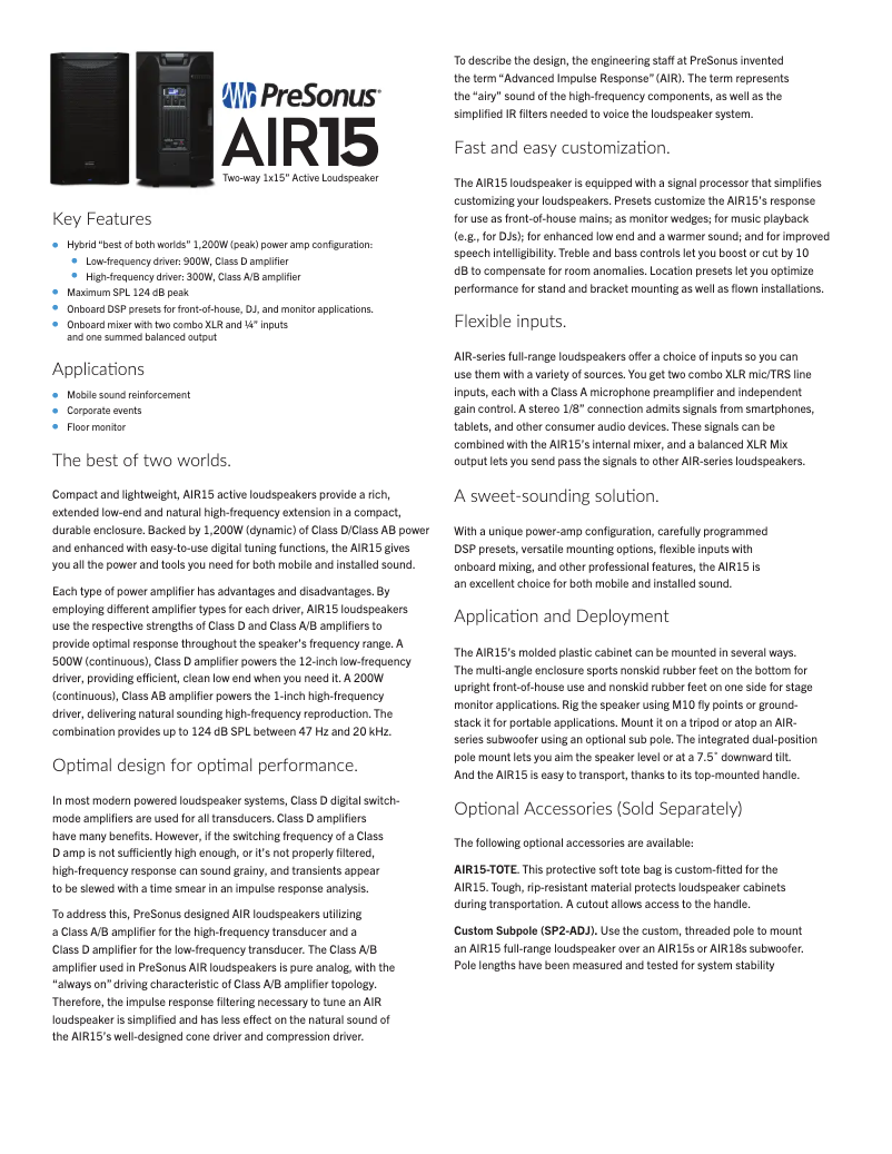 Page n°1 - Fiche technique PreSonus AIR15