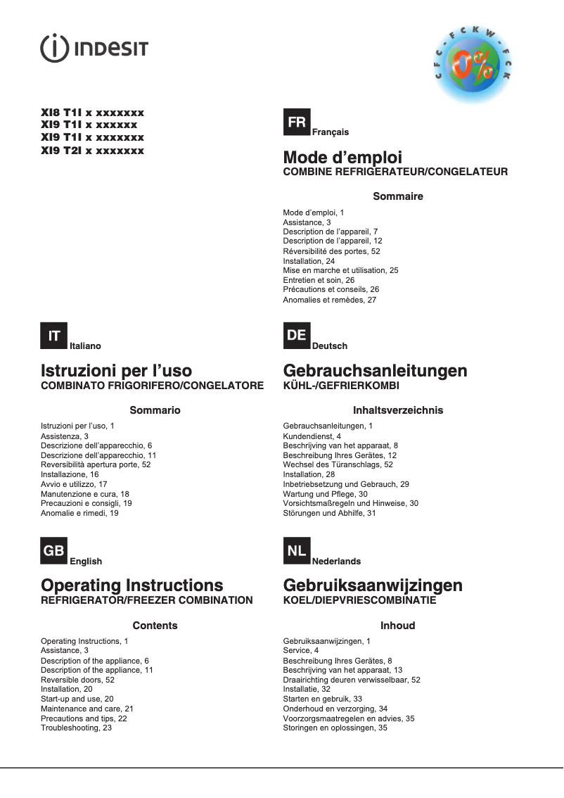 Image de la première page du manuel de l'appareil XI8 T1I W