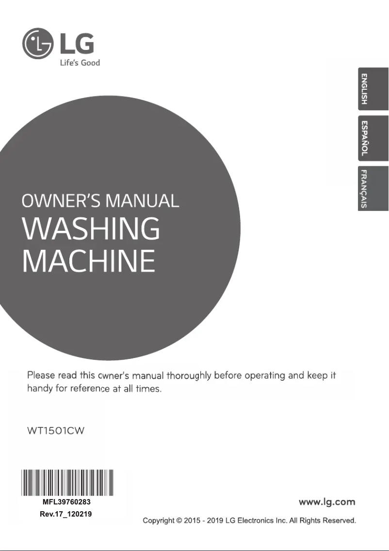 Page 1 de la notice Manuel utilisateur LG WT1501CW