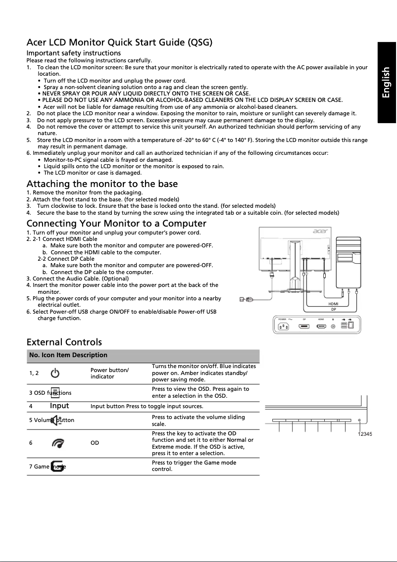 Página 1 del manual Guía de inicio rápido Acer XB271HUA