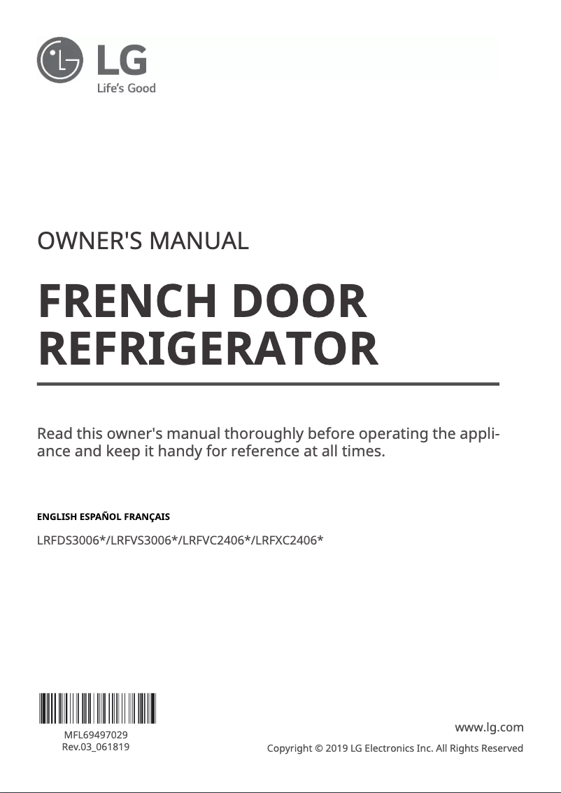 Image de la première page du manuel de l'appareil LRFVC2406S