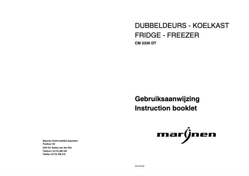 Page n°1 - Manuel utilisateur Marijnen CM 2330 DT