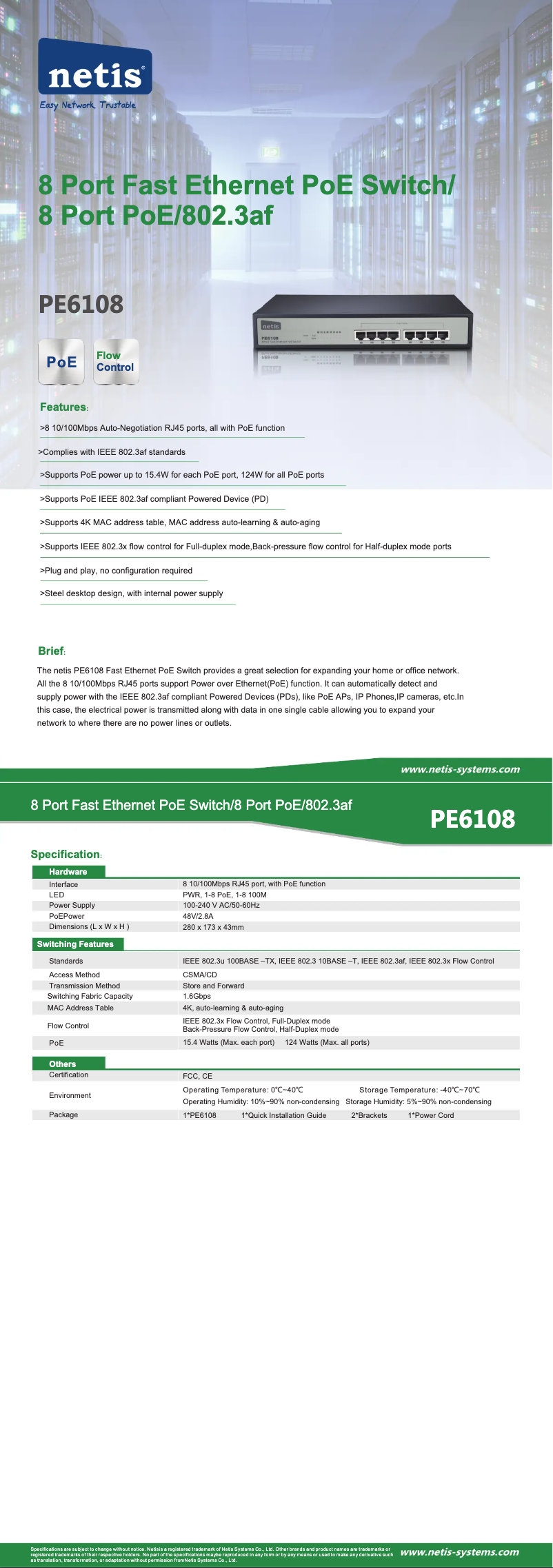 Page 1 de la notice Manuel utilisateur Netis PE6108