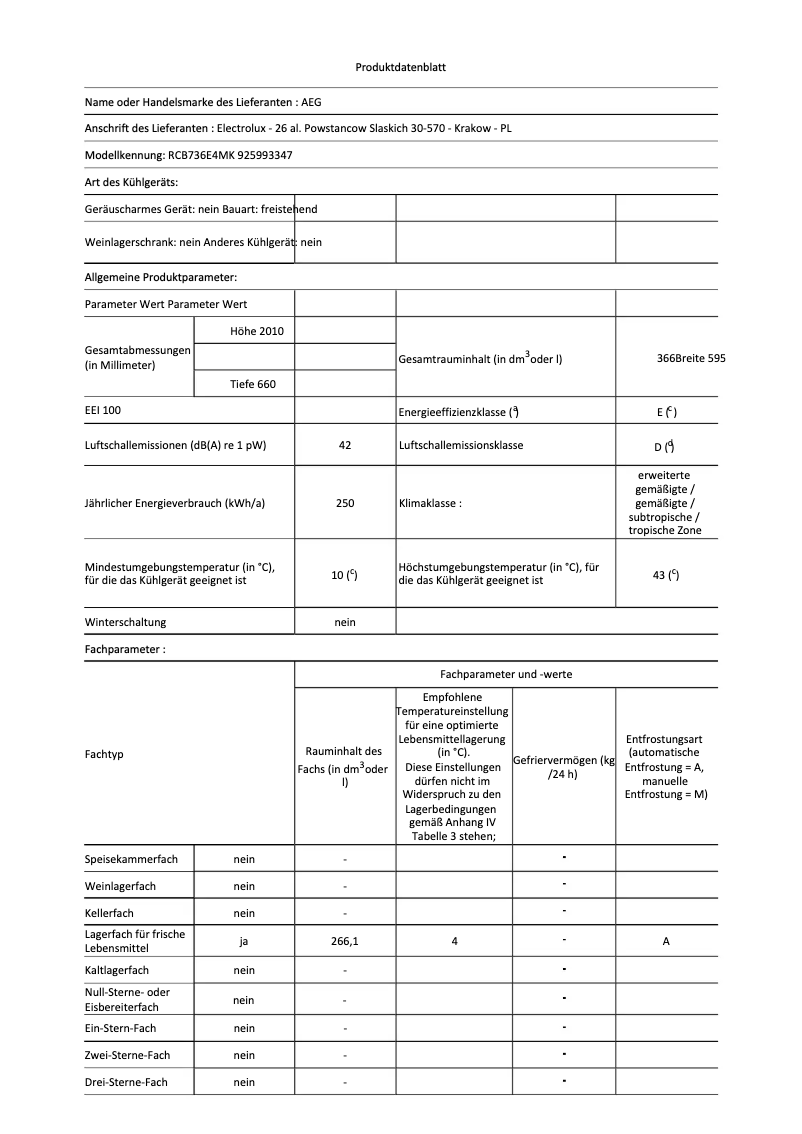 Page n°1 - Fiche technique AEG RCB736E4MK