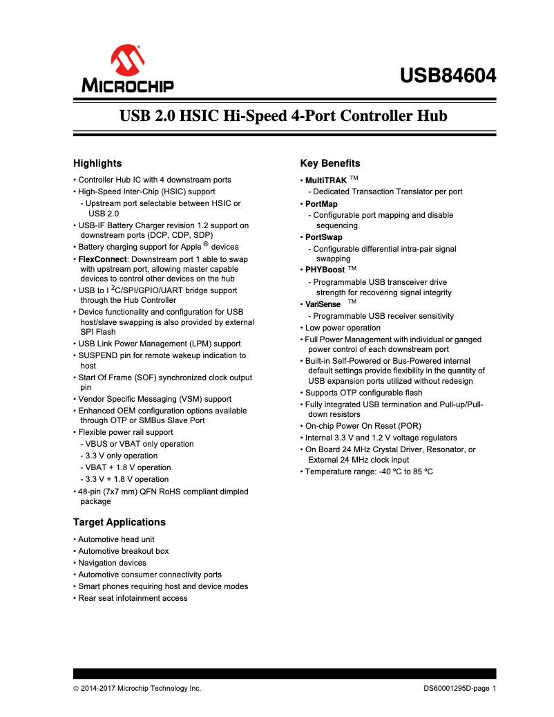 Página 1 del manual Ficha técnica Microchip USB84604