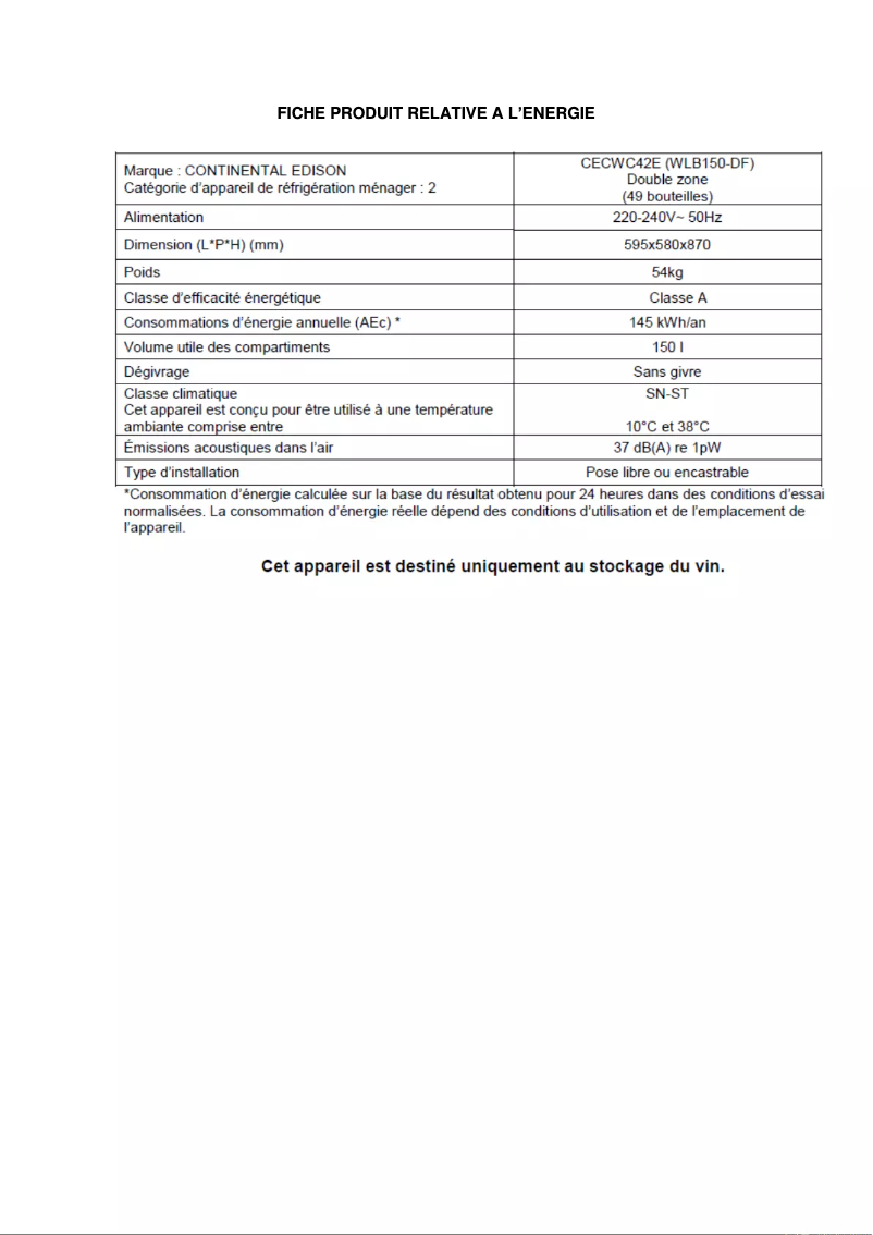 Image de la première page du manuel de l'appareil CECWC42E