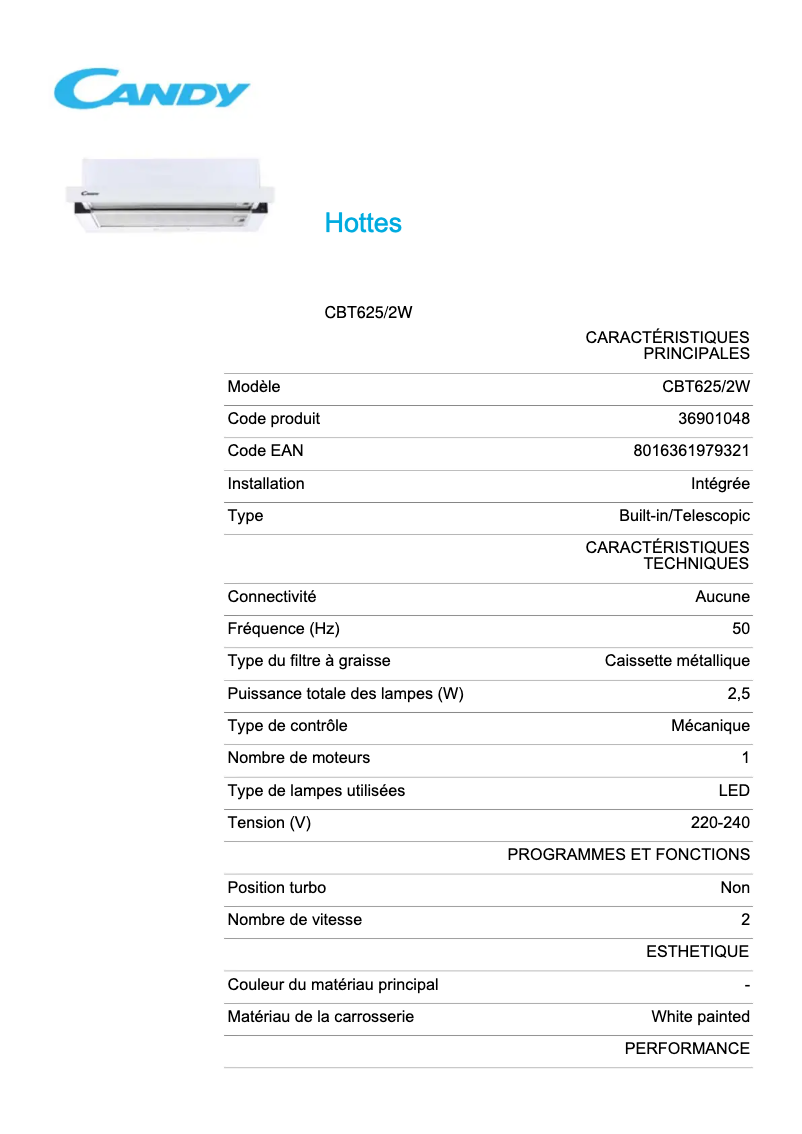 Image de la première page du manuel de l'appareil CBT625/2W