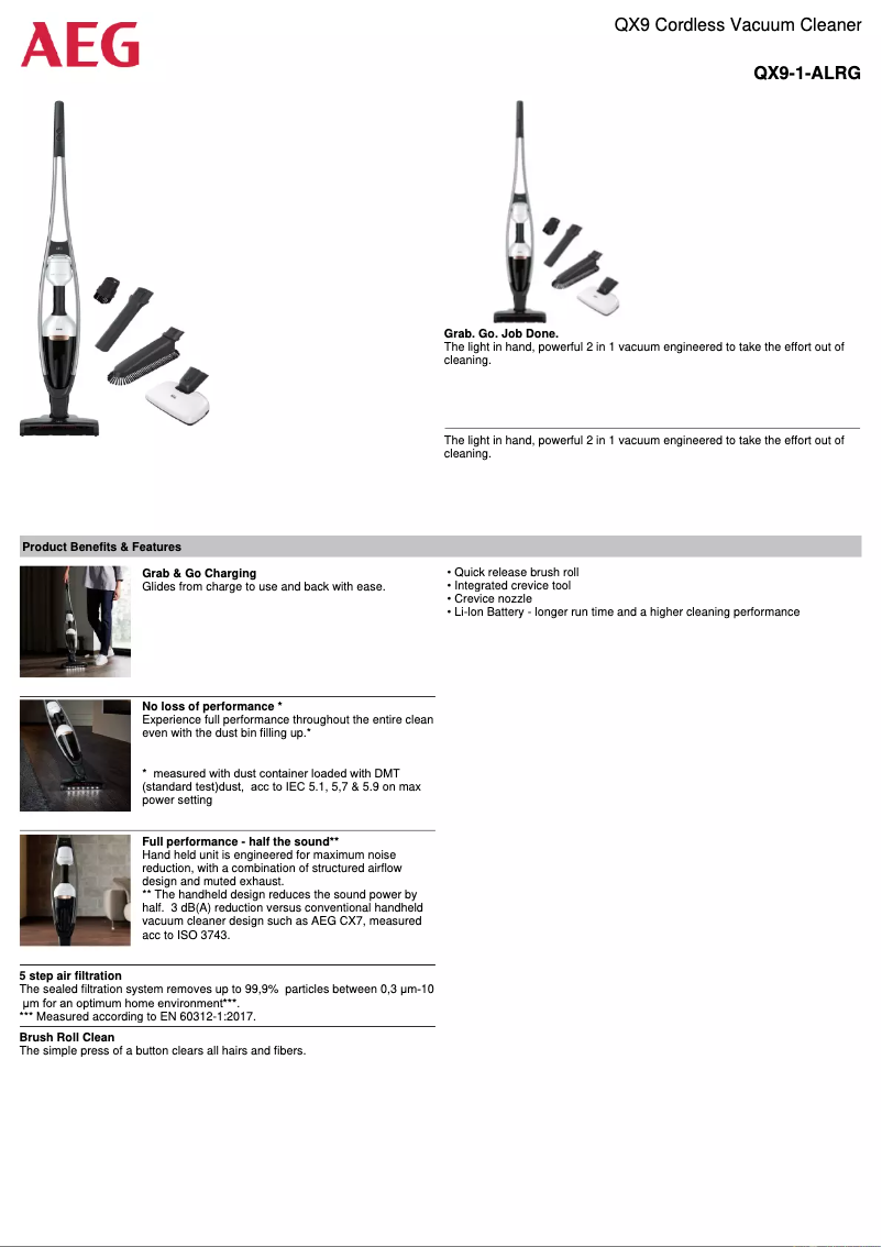 Page 1 de la notice Fiche technique AEG QX9-1-ALRG