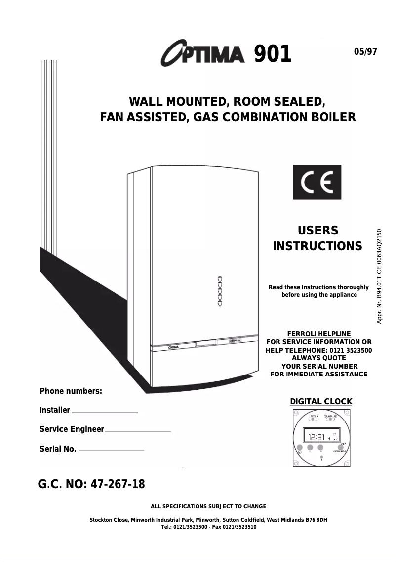 Page n°1 - Manuel utilisateur Ferroli Optima 901