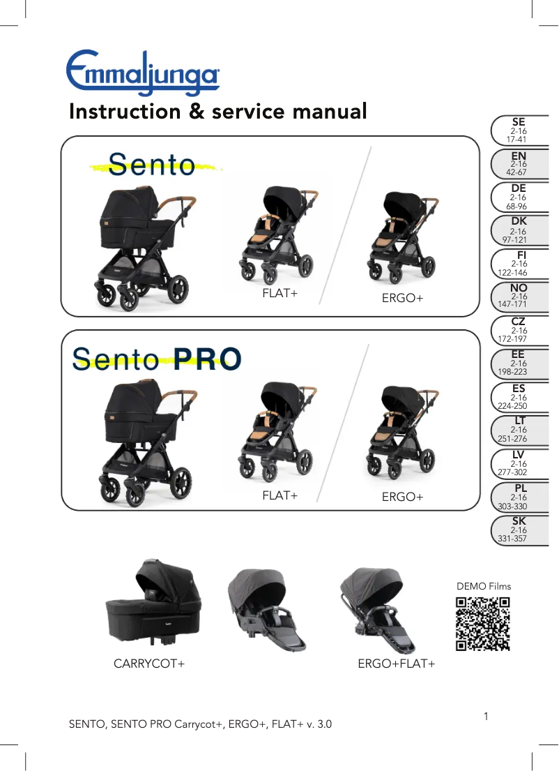 Page 1 de la notice Manuel utilisateur Emmaljunga Sento Flat