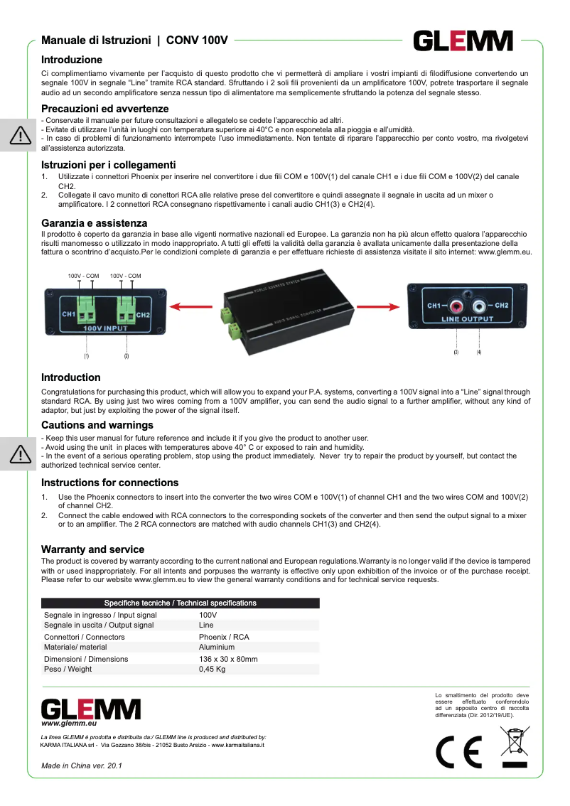 Page n°1 - Manuel utilisateur Glemm CONV 100V