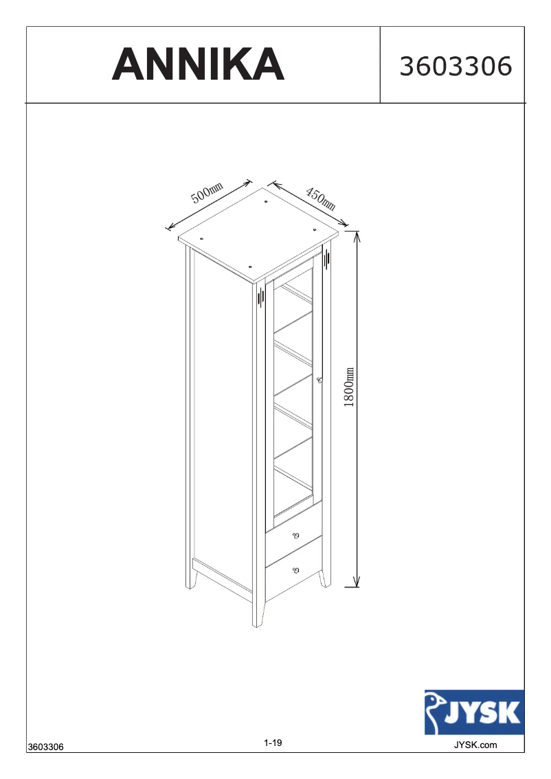Page 1 de la notice Manuel utilisateur JYSK Annika (50x45x180)