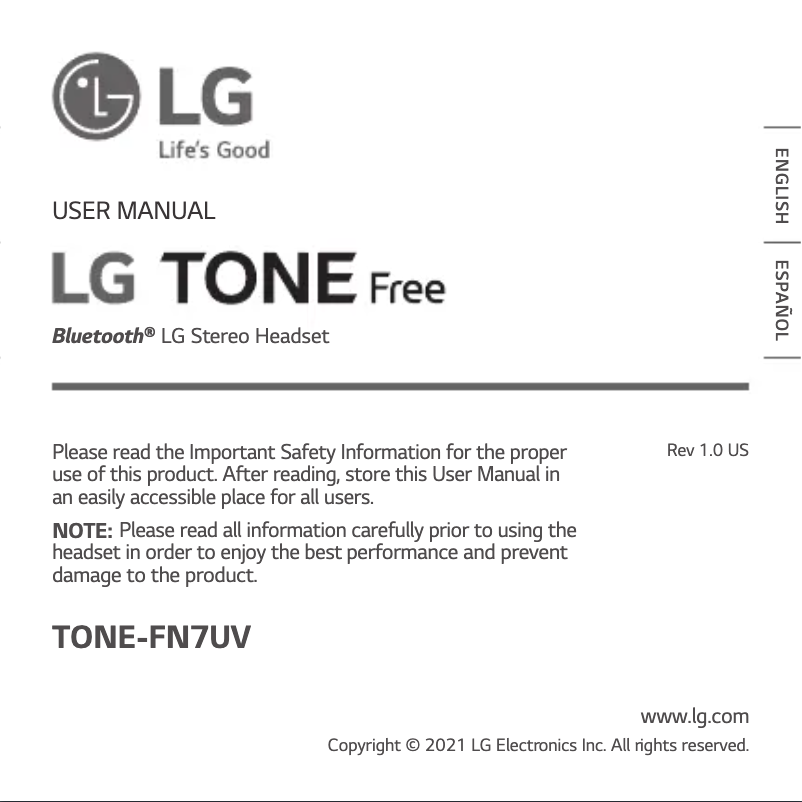 Page n°1 - Manuel utilisateur LG Tone Free TONE-FN7
