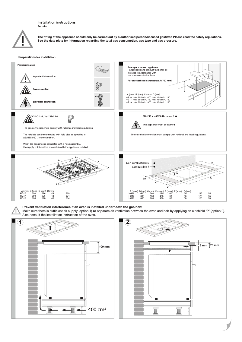 Page 1 de la notice Guide d'installation Asko HG1986AD