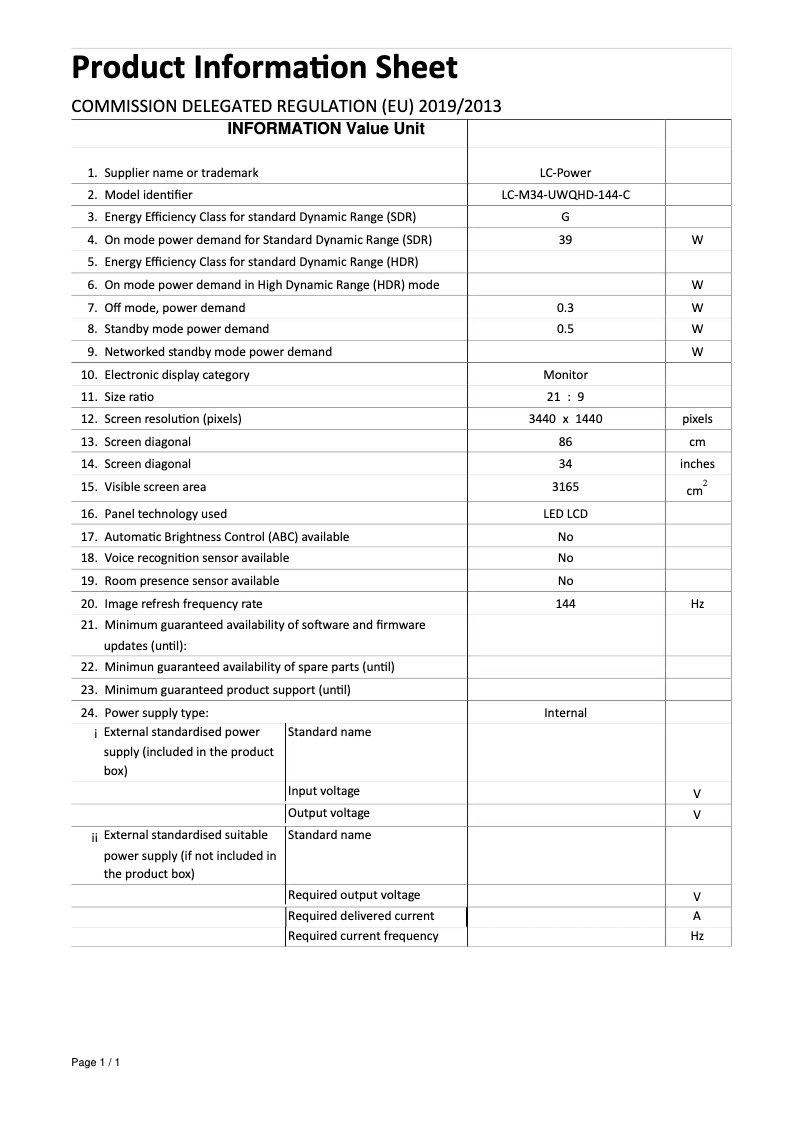 Page n°1 - Fiche technique LC-Power LC-M34-UWQHD-144-C