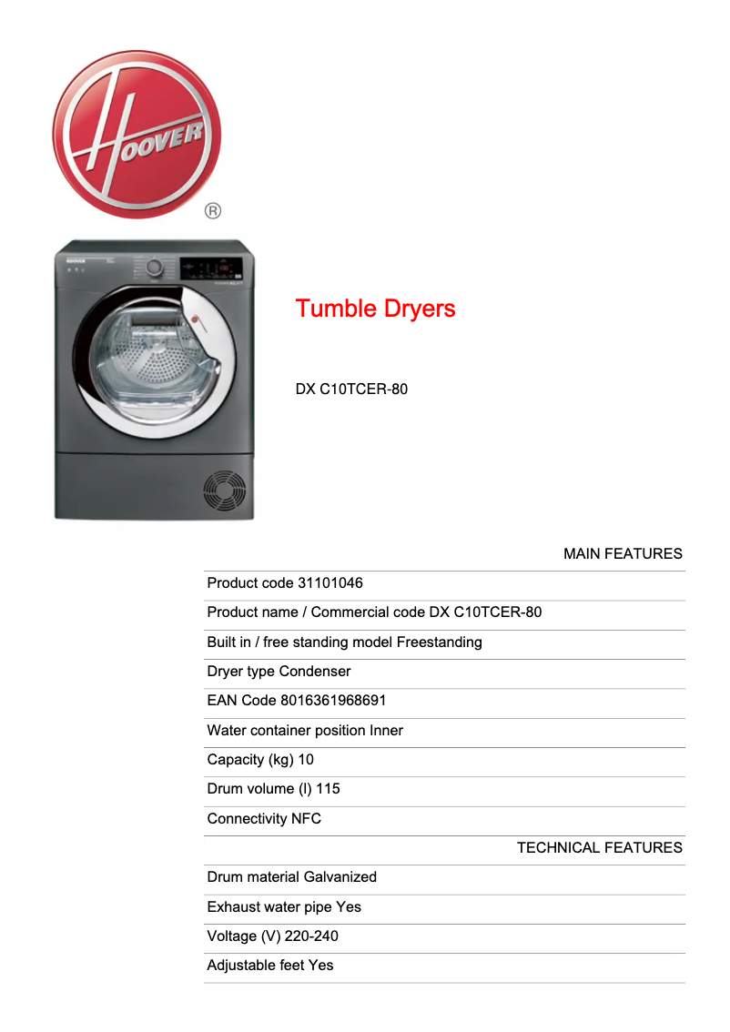 Image de la première page du manuel de l'appareil DX C10TCER-80