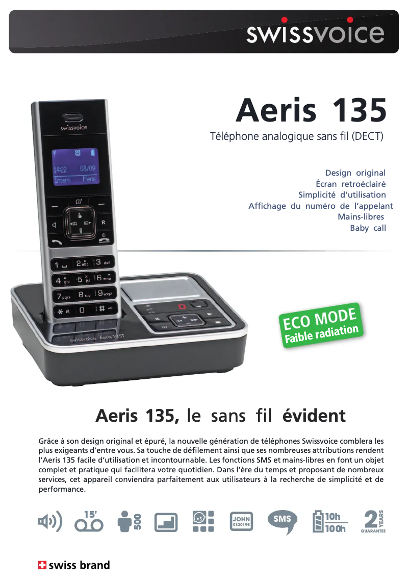 Página 1 del manual Ficha técnica Swissvoice Aeris 135