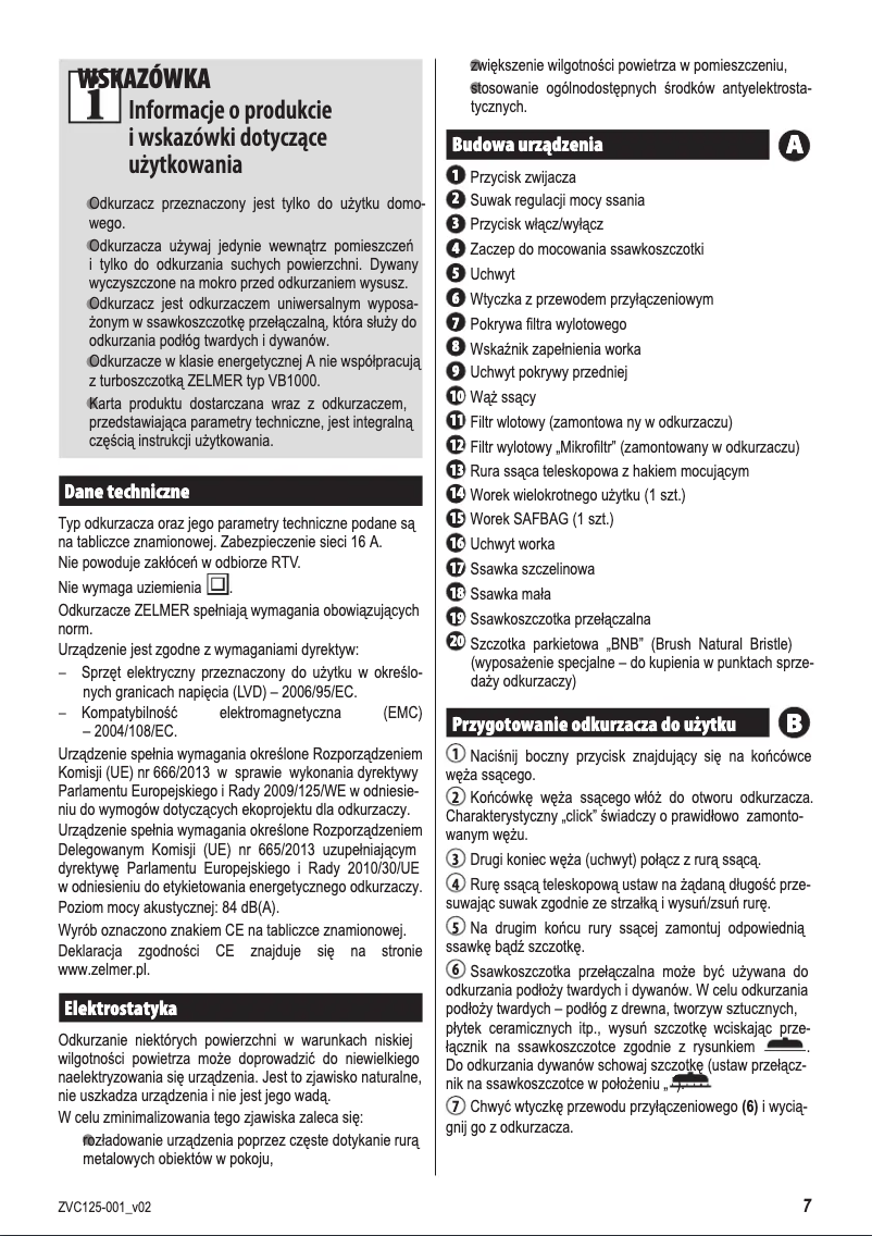 Image de la première page du manuel de l'appareil ZVC125EK