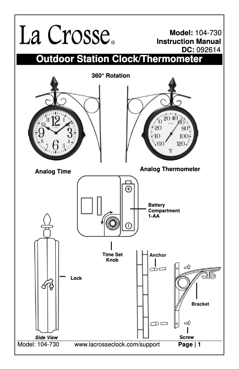 Page n°1 - Manuel utilisateur La Crosse Technology 104-730