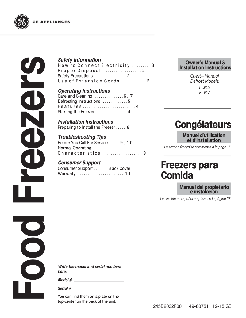 Page n°1 - Manuel d'utilisation et d'entretien GE FCM7CKCD