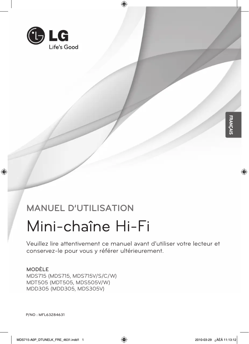 Page 1 de la notice Manuel utilisateur LG MDT505