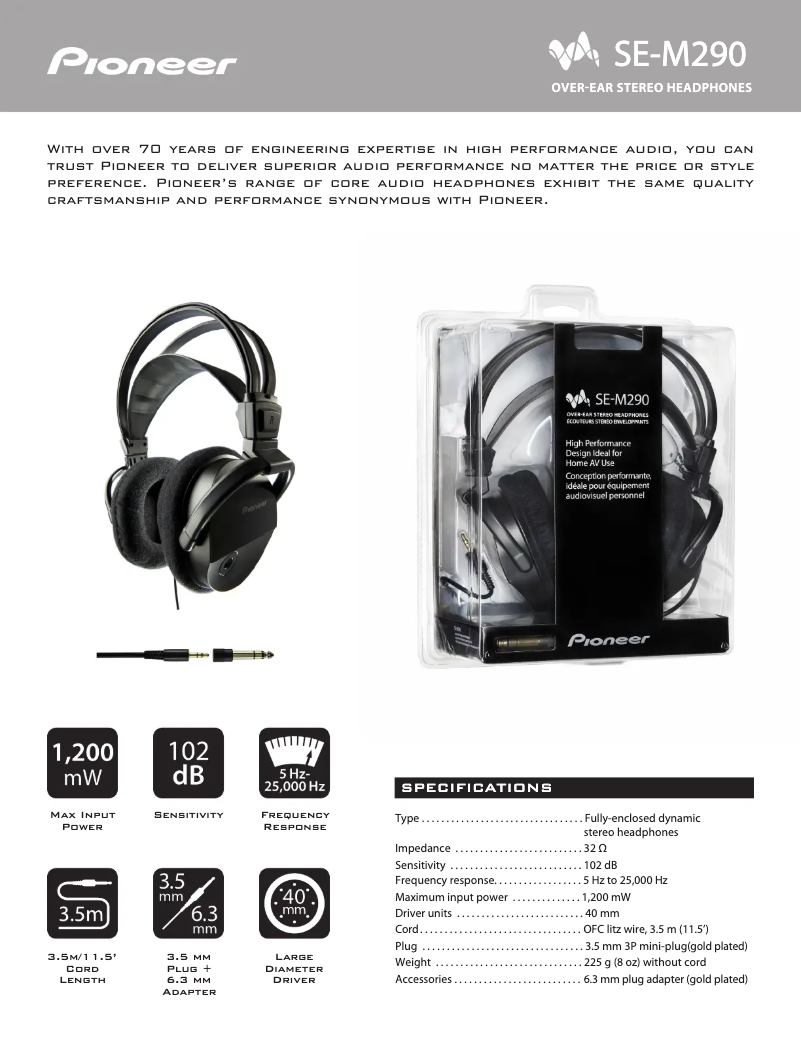 Page n°1 - Manuel utilisateur Pioneer SE-M290