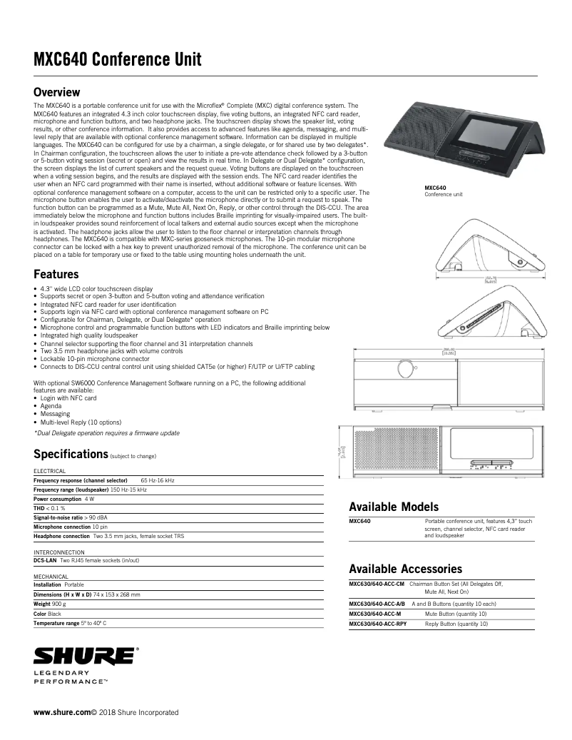 Page 1 de la notice Fiche technique Shure MXC640