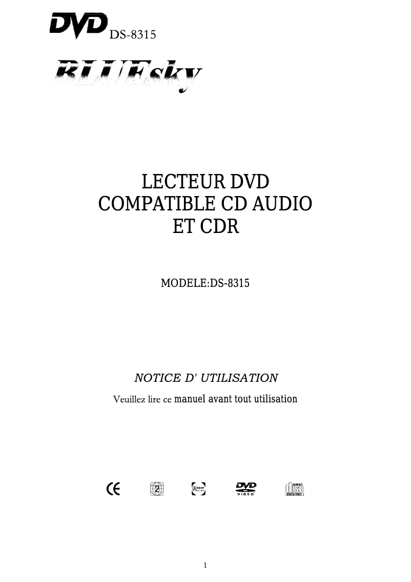 Page n°1 - Manuel utilisateur Bluesky DS-8315