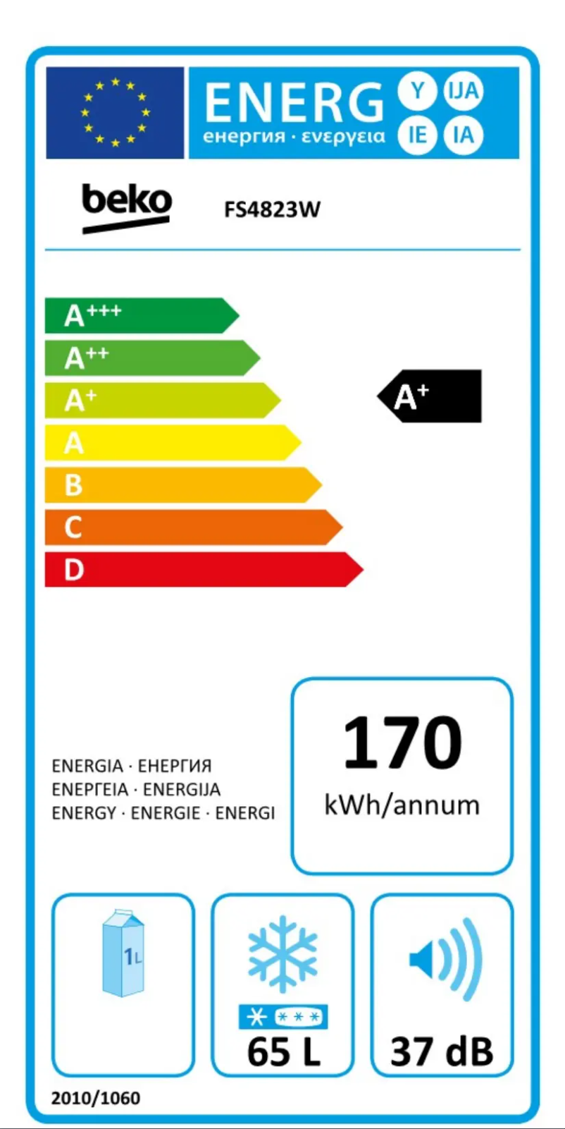 Page n°1 - Label énergétique Beko FS4823