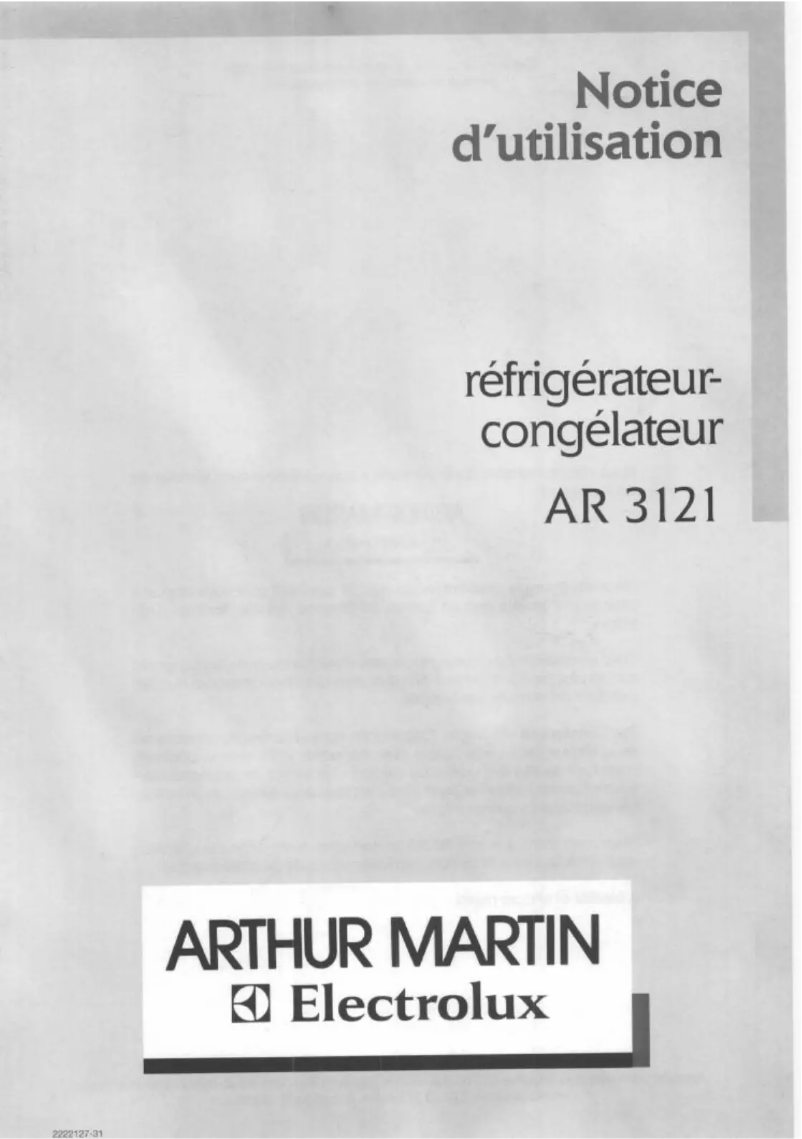 Page 1 de la notice Manuel utilisateur Arthur Martin-Electrolux AR3121W