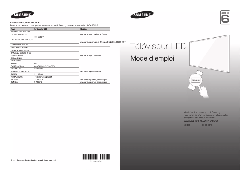 Page 1 de la notice Manuel utilisateur Samsung UA55H6200AK