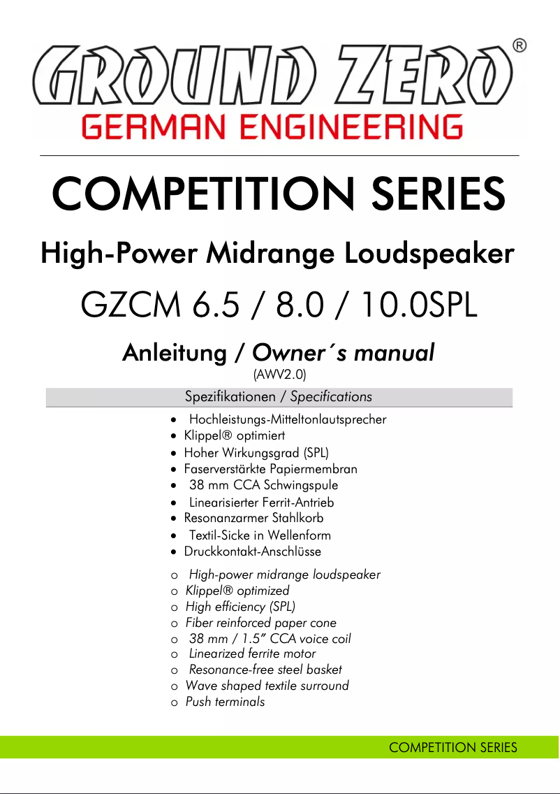 Imagen de la primera página del manual del dispositivo GZCM 8.0SPL