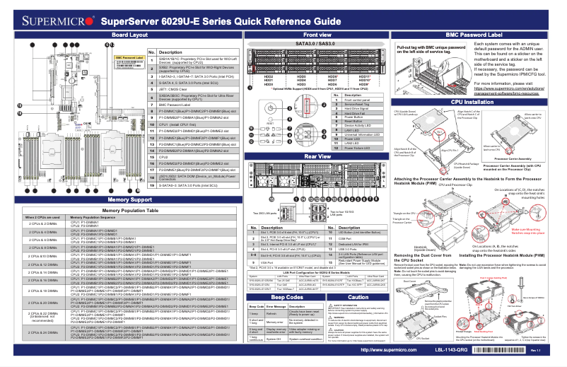 Page 1 de la notice Guide de démarrage rapide Supermicro SuperServer 6029U-E1CR25M