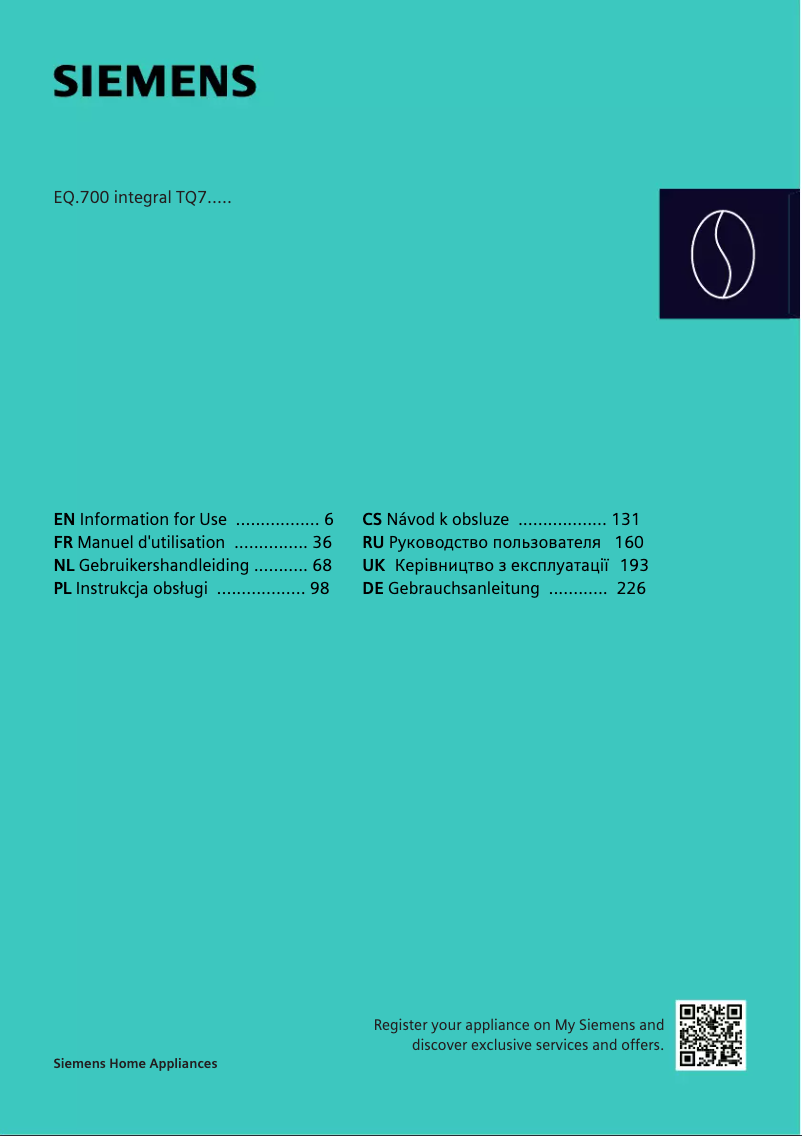 Page n°1 - Manuel utilisateur Siemens EQ.700 TQ707R03