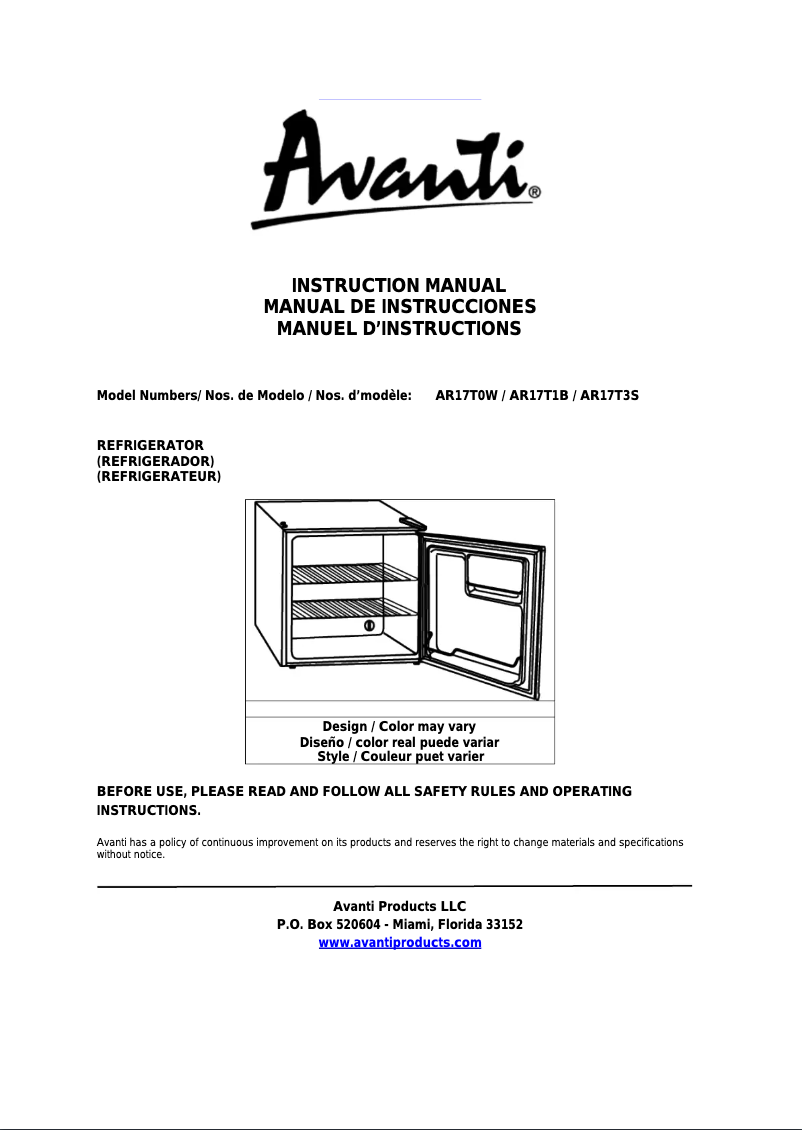 Page n°1 - Manuel utilisateur Avanti AR17T0WIS