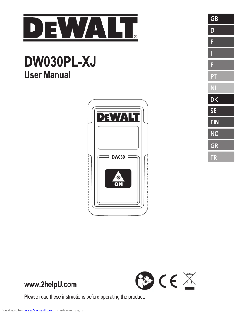 Page 1 de la notice Manuel utilisateur DeWalt DW030PL-XJ
