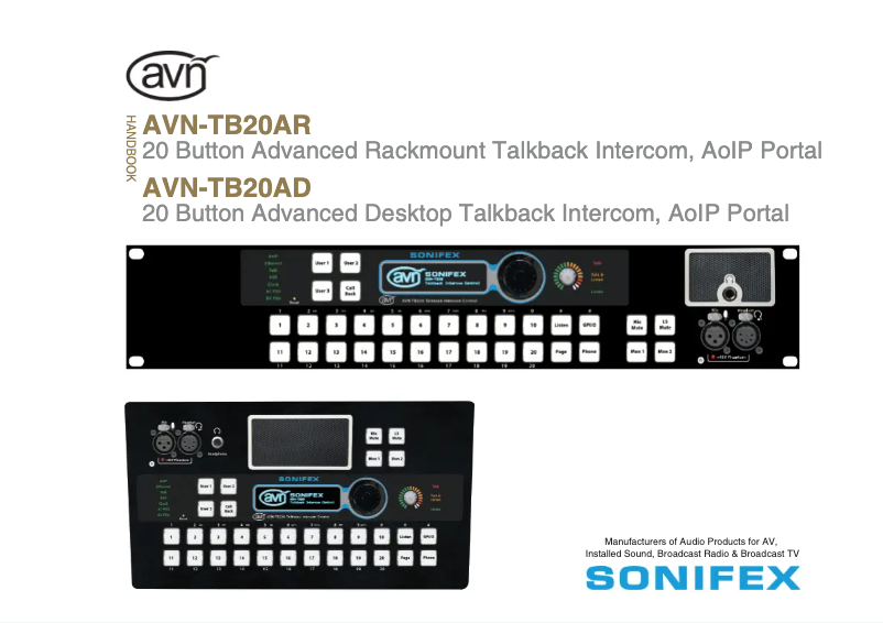 Page n°1 - Manuel utilisateur Sonifex AVN-TB20AD