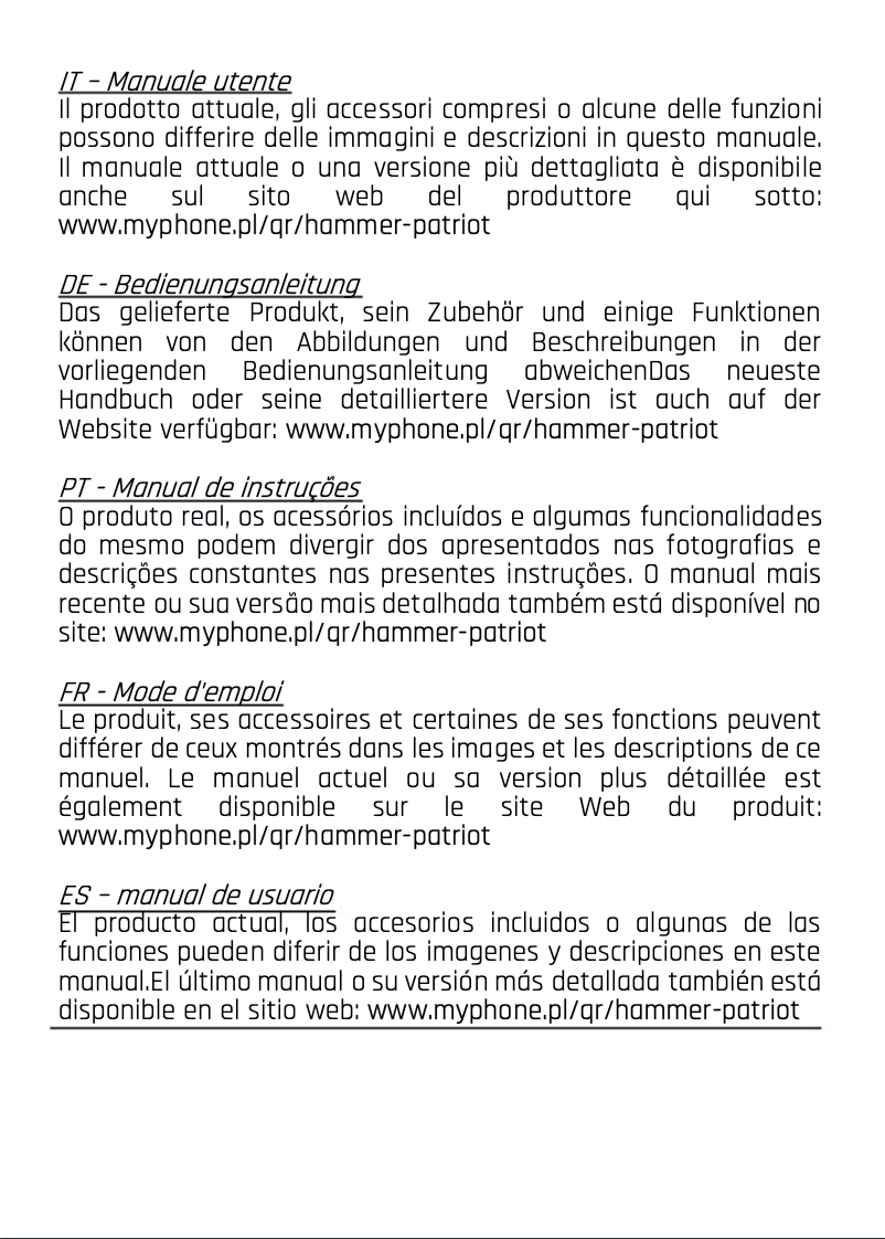 Page 1 de la notice Manuel utilisateur Hammer Patriot