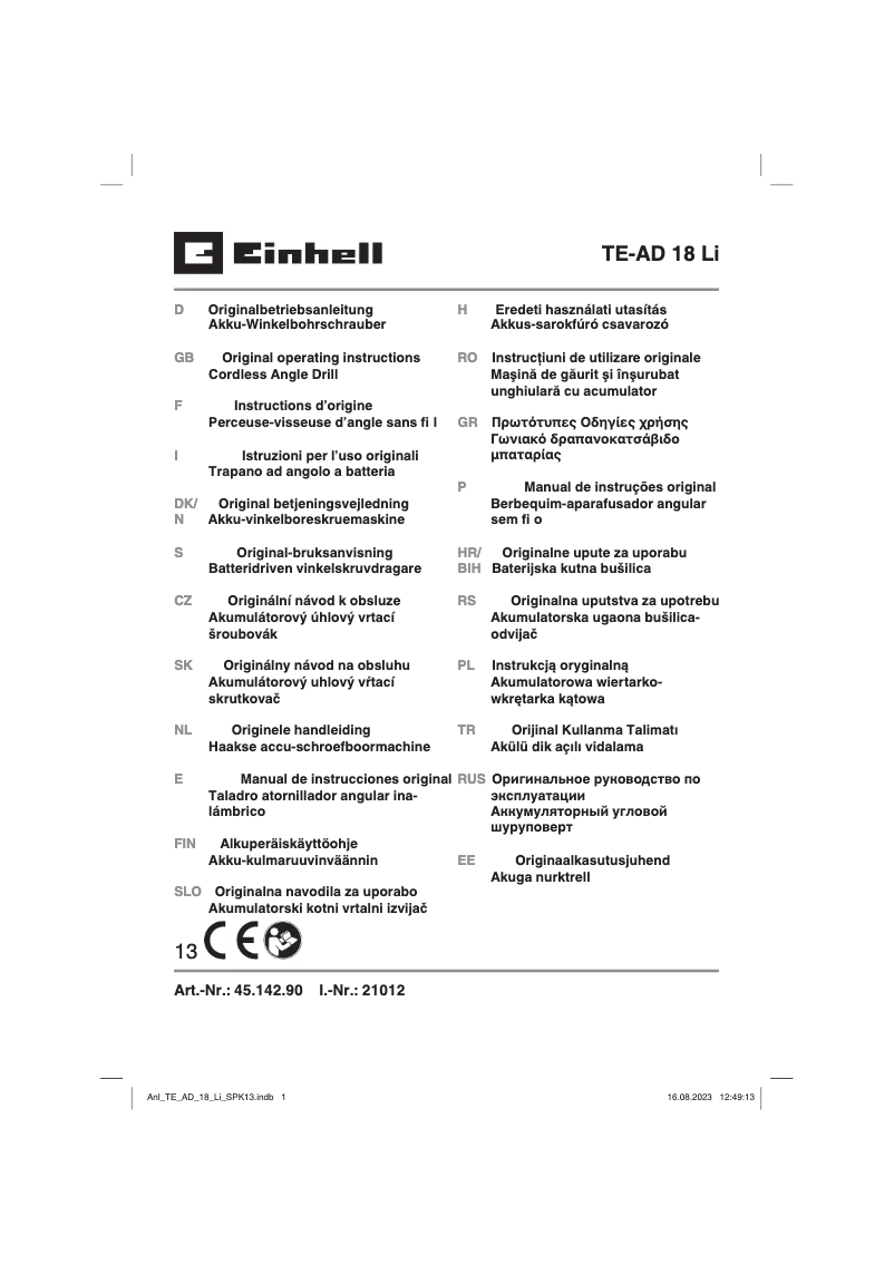 Page 1 de la notice Manuel utilisateur Einhell TE-AD 18 Li