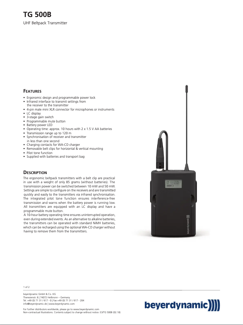 Page n°1 - Fiche technique Beyerdynamic TG 534